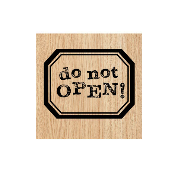 Do Not Open Wood Mount Christmas Rubber Stamp