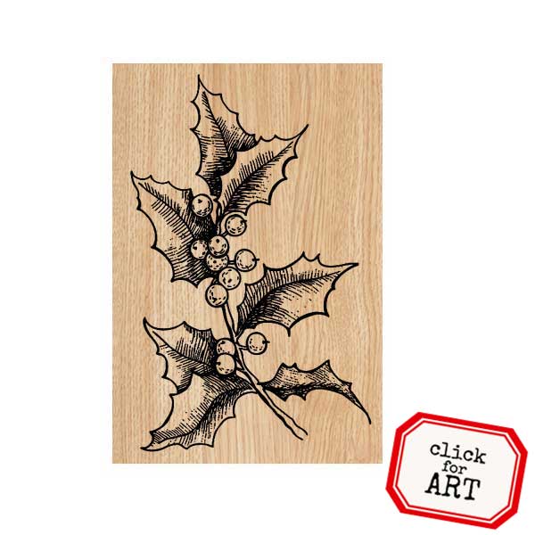 Wood Mount Holly Sprig Rubber Stamp
