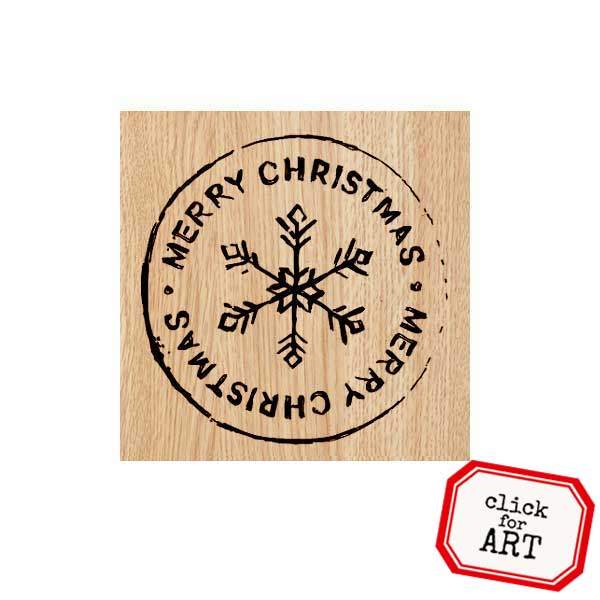 Wood Mount Merry Christmas Snowflake Postage Rubber Stamp