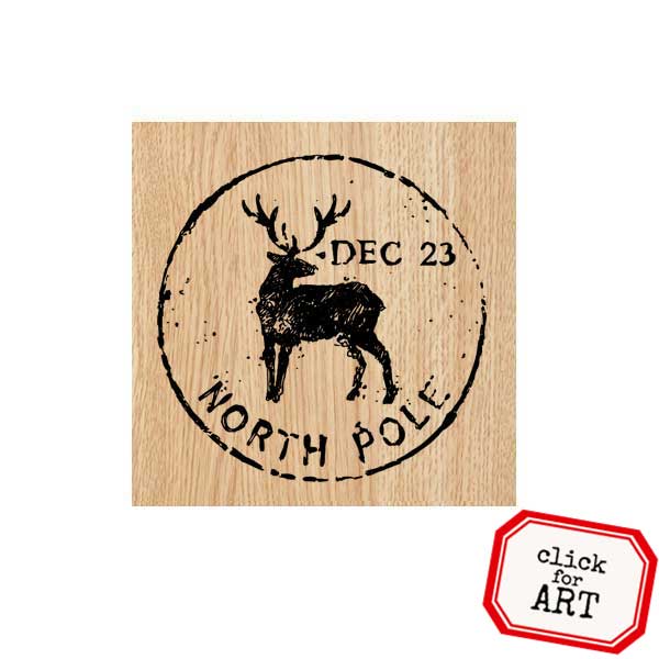 Wood Mount North Pole Postage Christmas Rubber Stamp