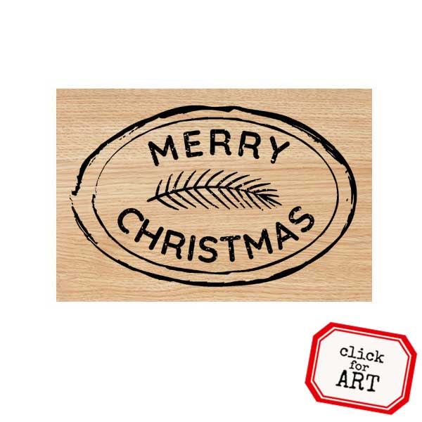 Wood Mount Merry Christmas Oval Postage Rubber Stamp