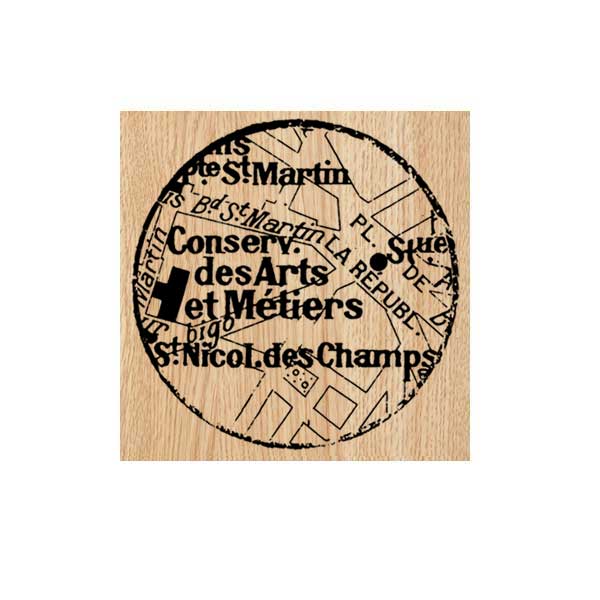 Paris Circle Wood Mount Rubber Stamp