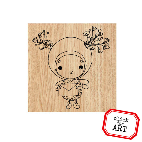 Wee WimZe Pen Pal Gal Wood Mount Rubber Stamp