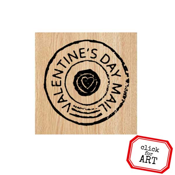 Valentine's Day Mail Postmark Wood Mount Rubber Stamp