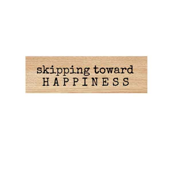 Wood Mounted Skipping Toward Happiness Rubber Stamp