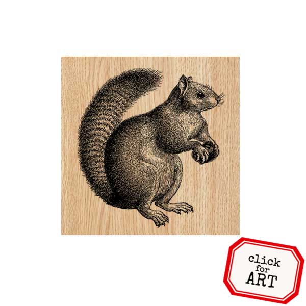 Wood Mount Squirrel Rubber Stamp