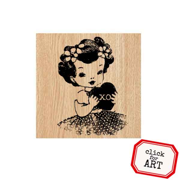 Wood Mount XO Valentine Girl Rubber Stamp