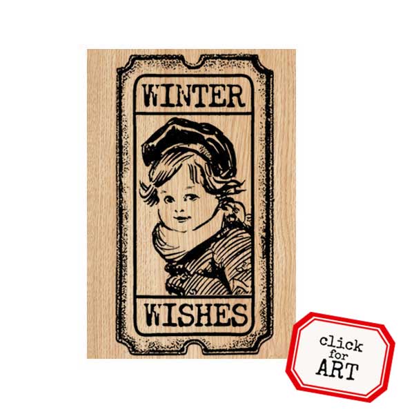 Wood Mount Winter Wishes Ticket Christmas Rubber Stamp