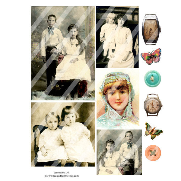 vintage collage sheet with old photos and butterflies