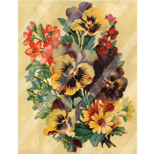 Antique Style Pansy Bouquet Paper Print