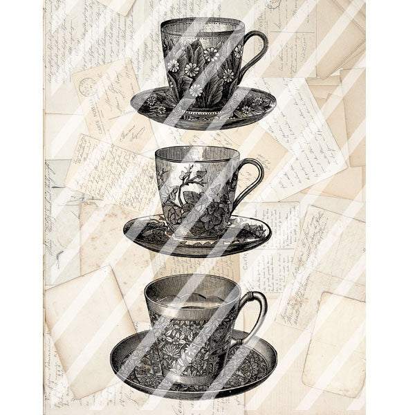 Antique Style Tea Cups Paper Print