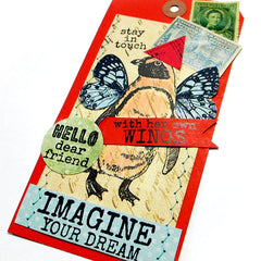 penguin mixed media art tag