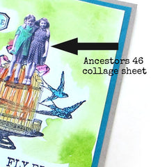 adding collage sheets to rubber stamped cards