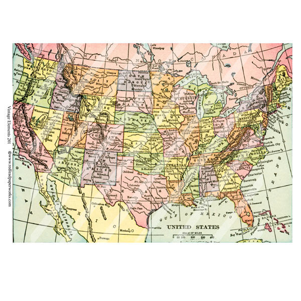 Vintage Elements 201 Collage Sheet USA Map