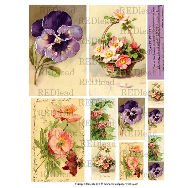 Vintage Elements 143 Collage Sheet Spring Flowers