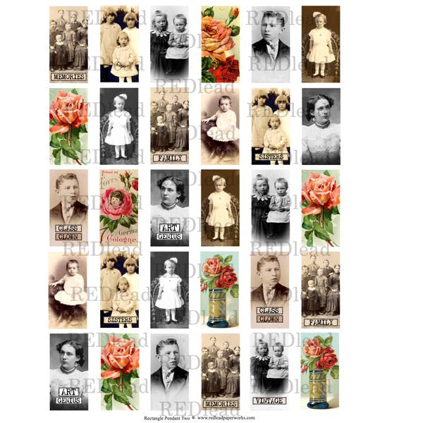 Vintage Photos Rectangle Pendant Collage Sheet 2