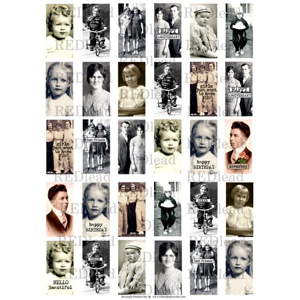 Vintage Photos Rectangle Pendant Collage Sheet 1