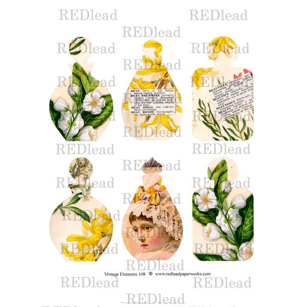 Collage Sheet Vintage Elements 108 - Perfume Bottles