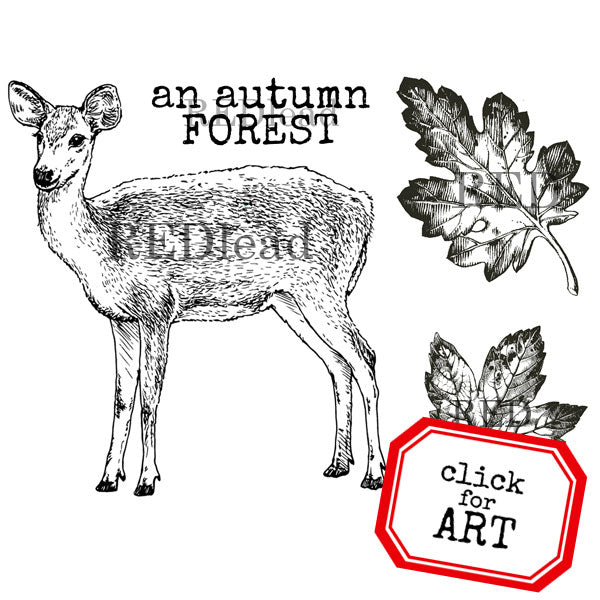 An Autumn Forest Deer and Leaves rubber stamp