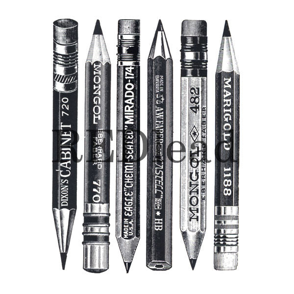 Vintage Pencils Rubber Stamp