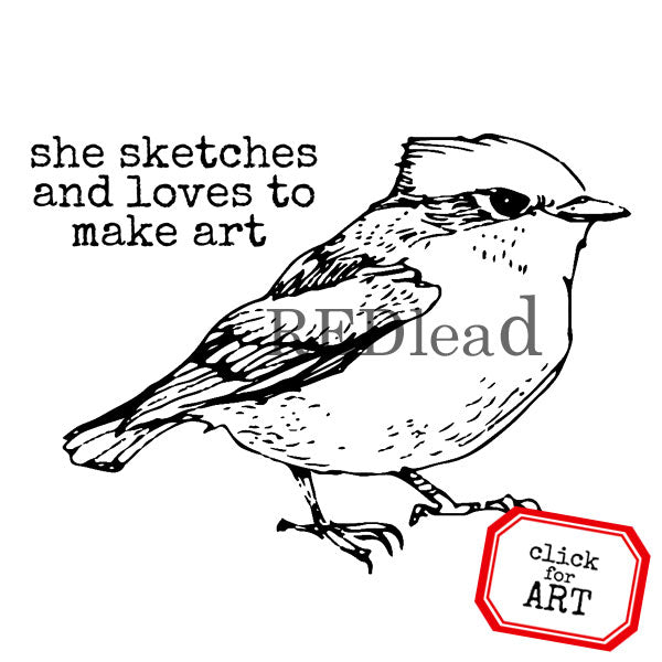 She Sketches and Loves to Make Art Bird Rubber Stamp