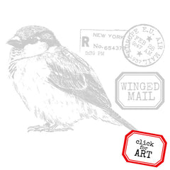 Winged Mail Bird Rubber Stamp