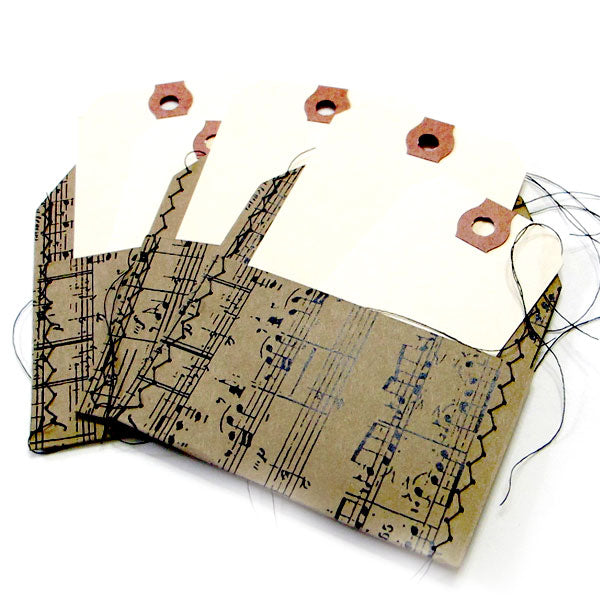 3 Kraft Music Stitched Tag Pockets with Tags