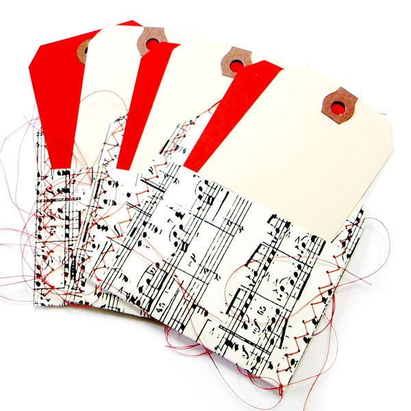 3 Music Stitched Tag Pockets with Tags