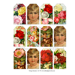 Vintage Elements 123 Collage Sheet Small Rose Tags