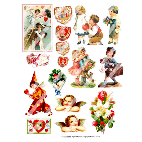 vintage valentine collage sheet