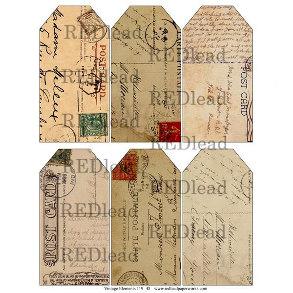 Collage Sheet Vintage Elements 119 Postcard Tags