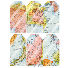 Vintage Map Tags Collage Sheet