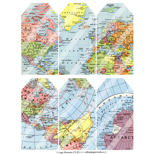 Vintage Elements 175 Map Tags Collage Sheet