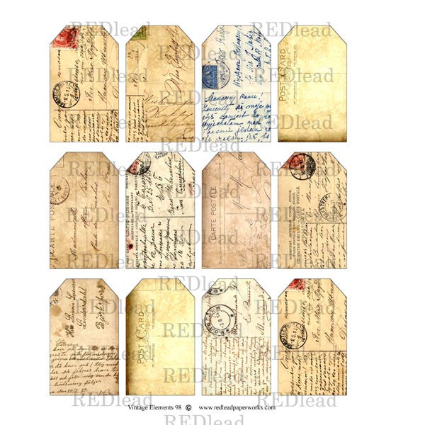 Collage Sheet Vintage Elements 98 Postcard Tags