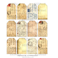 Collage Sheet Vintage Elements 98 Postcard Tags