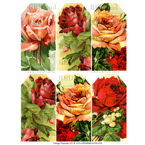 Vintage Elements 122 Collage Sheet Rose Tags