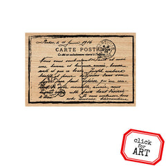 wood mount french post card rubber stamp